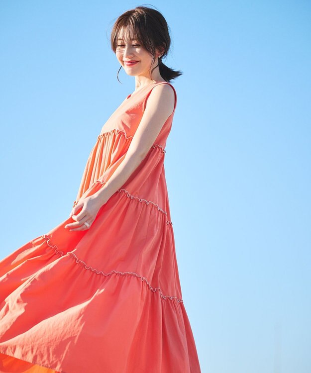 #Newans ボリュームティアードワンピース オレンジ