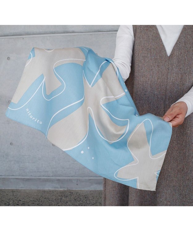nitorito 【UNISEX】ギフトパッケージ&ステッカー付 tori ハンカチ スカーフ blue x gray