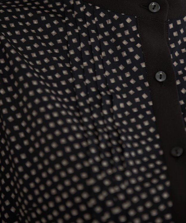 Tiaclasse 【新色追加・洗える】配色バンドカラー幾何学柄ワンピース ブラック