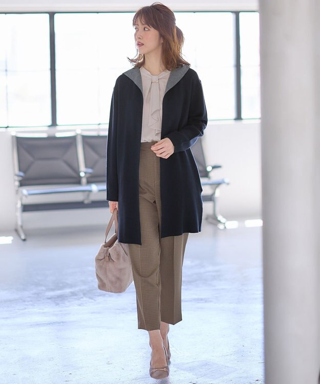 ANY SIS 【洗える】サイドバックルタックテーパード パンツ ブラウン系チェック