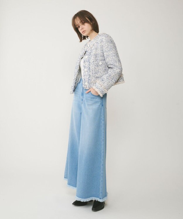 GRACE CONTINENTAL フリンジツイードジャケット ブルー