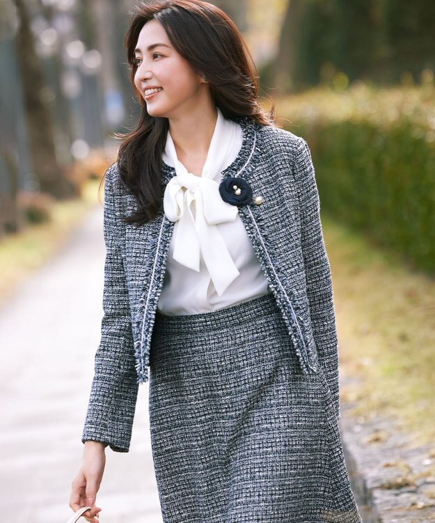 組曲 L 【KUMIKYOKU NAVY】ジョーゼットシフォン2WAY ボウタイブラウス パールホワイト系