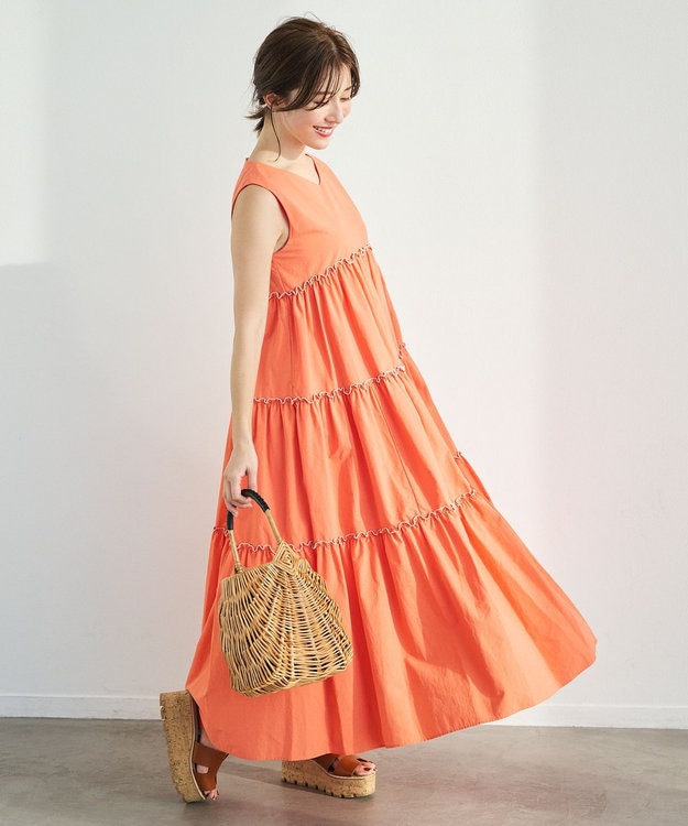 #Newans ボリュームティアードワンピース オレンジ