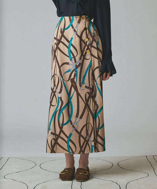 GRACE CONTINENTAL ベルトプリントアシメプリーツスカート ベージュ