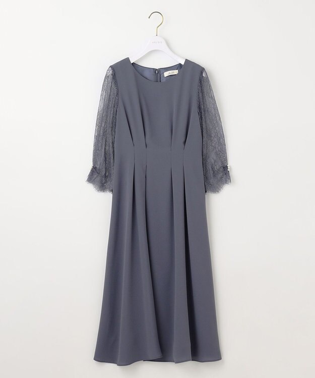 ANY SIS 【Lily Calin】レーススリーブタック ドレス スモーキーブルー