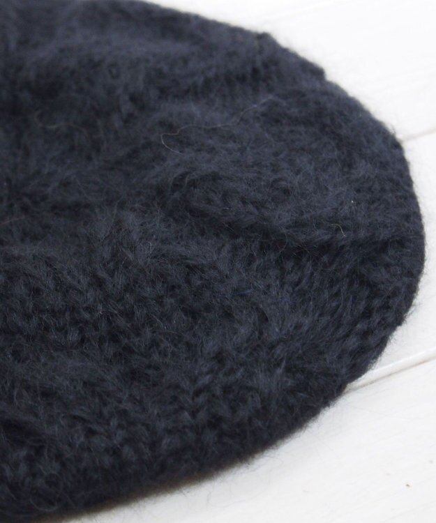 石田製帽 モヘアケーブルニット ベレー帽 ブラック