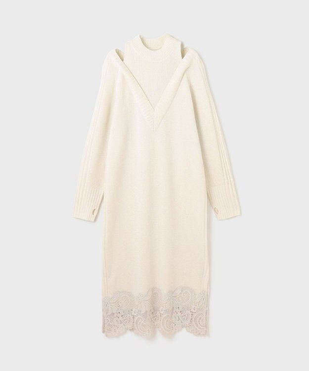 GRACE CONTINENTAL レイヤードレースニットワンピース ホワイト