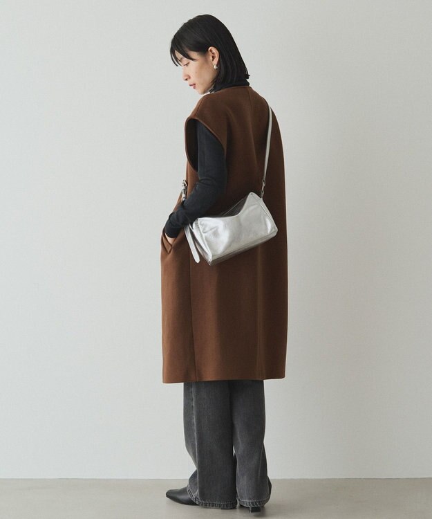 russet 【2025AW新作】レザースクエアショルダーバッグ(CE-1575) Silver