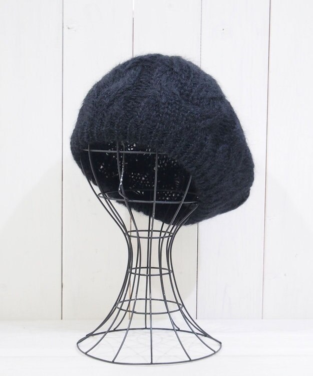 石田製帽 モヘアケーブルニット ベレー帽 ブラック