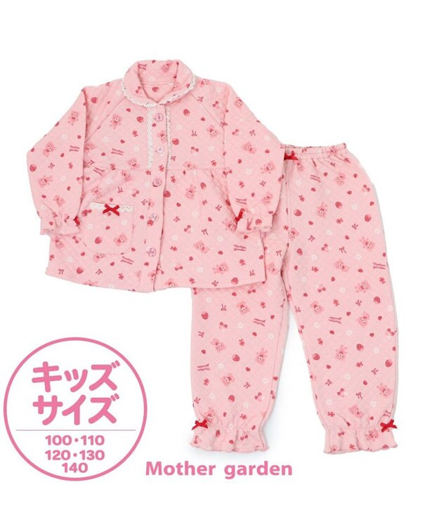 Mother garden マザーガーデン くまちゃん キッズ 長袖 長ズボン パジャマ 100/110/120/130/140 cm ピンク（淡）
