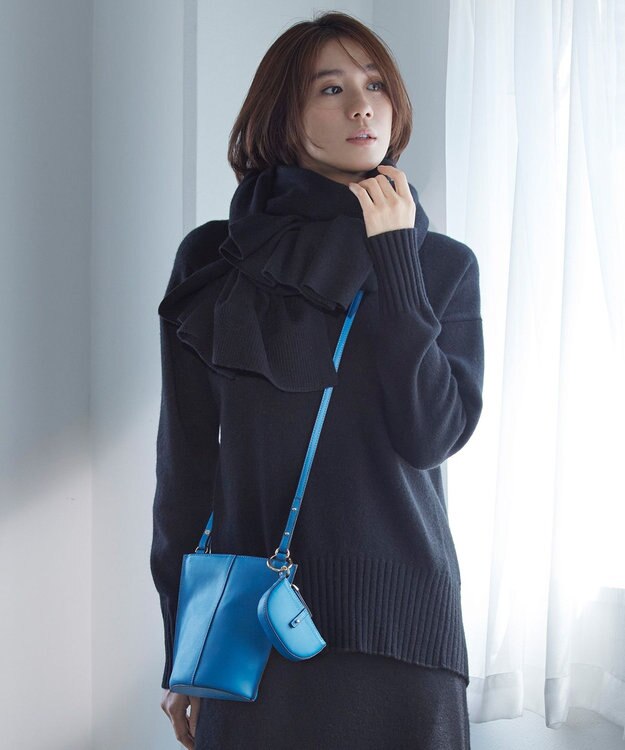 自由区 【洗える】ウールカシミヤブレンド オフネックプルオーバーニット ブラック系