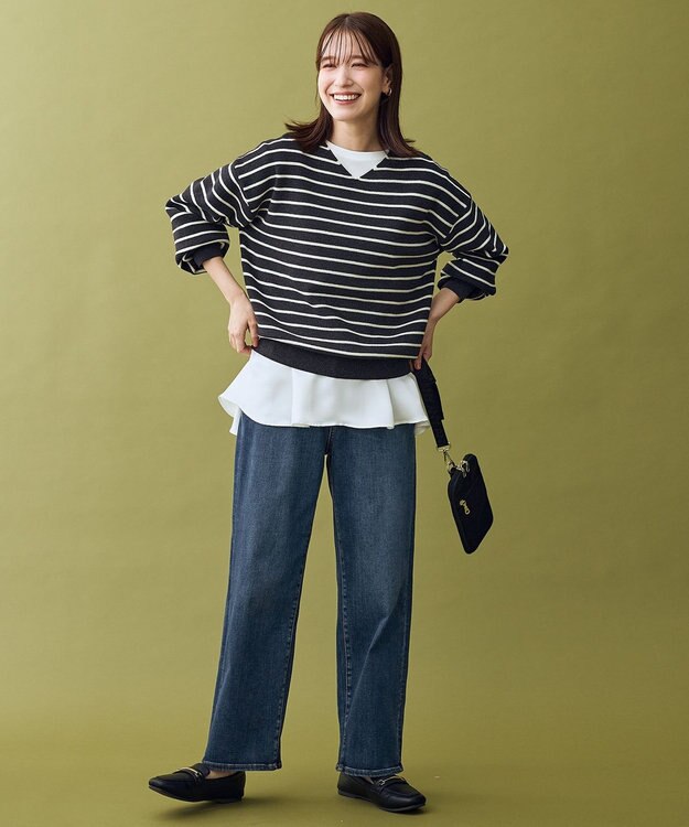 ANY 【8色展開】Vネックデイリーニット チャコール×オフ