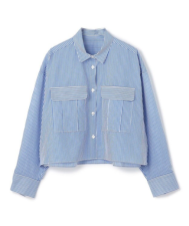 UNFILO シアークロップドシャツ ブルーストライプ