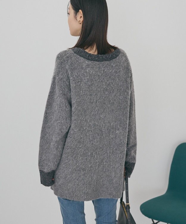 AMERICAN HOLIC 起毛バイカラーニットプルオーバー Charcoal Gray