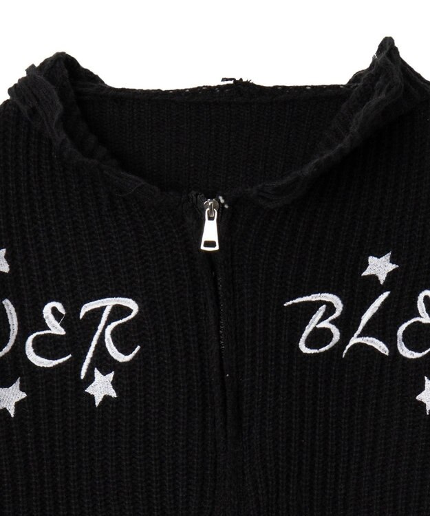 WEGO 刺繍ダメージニットWZIPパーカー ブラック