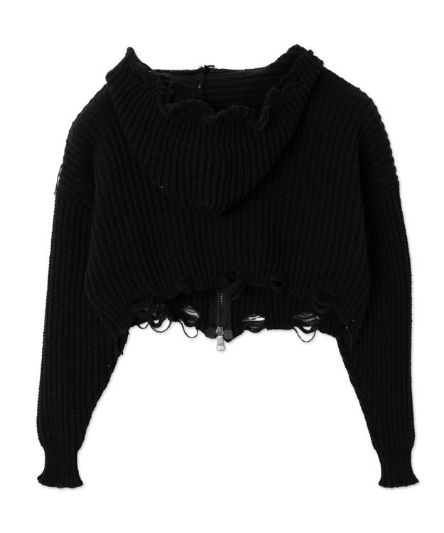 WEGO 刺繍ダメージニットWZIPパーカー ブラック