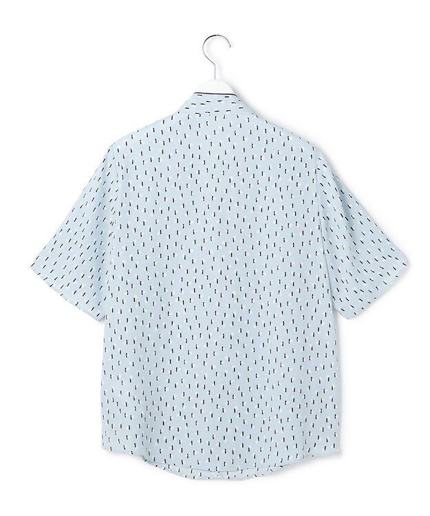 ICB L 【新色追加】BackSatinAmunzen 5分袖配色ボウタイブラウス サックスブルー×モチーフドット柄