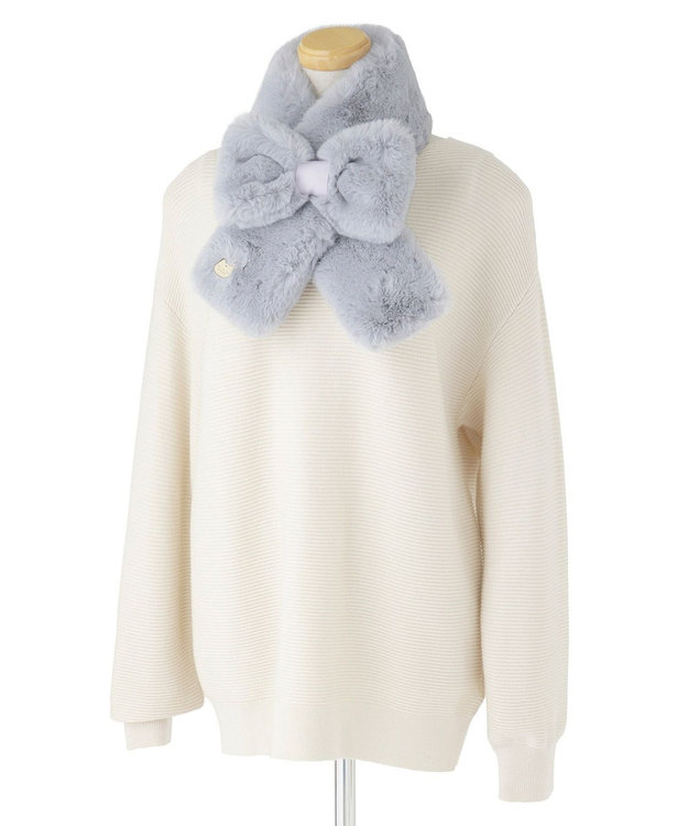 ファーリボンマフラー ホワイト・グレー ファーリボンマフラー ホワイト・グレー Fi.n.t / G リボンファー