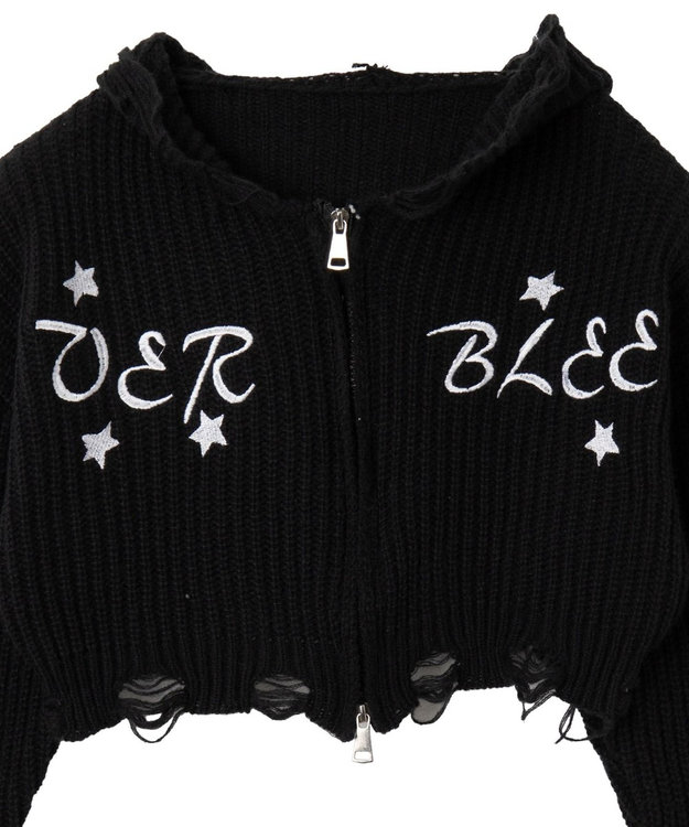 WEGO 刺繍ダメージニットWZIPパーカー ブラック