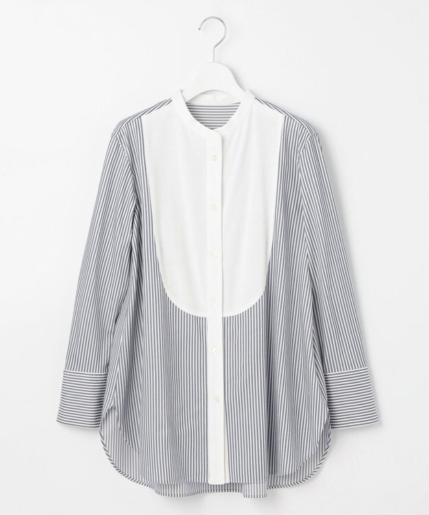 自由区 【洗える】ストレッチシャーティング ブザムシャツ ブルー系1