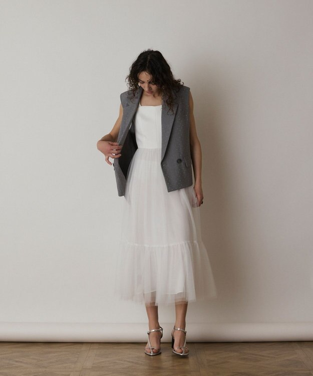 GRACE CONTINENTAL チュールコンビティアードワンピース ホワイト