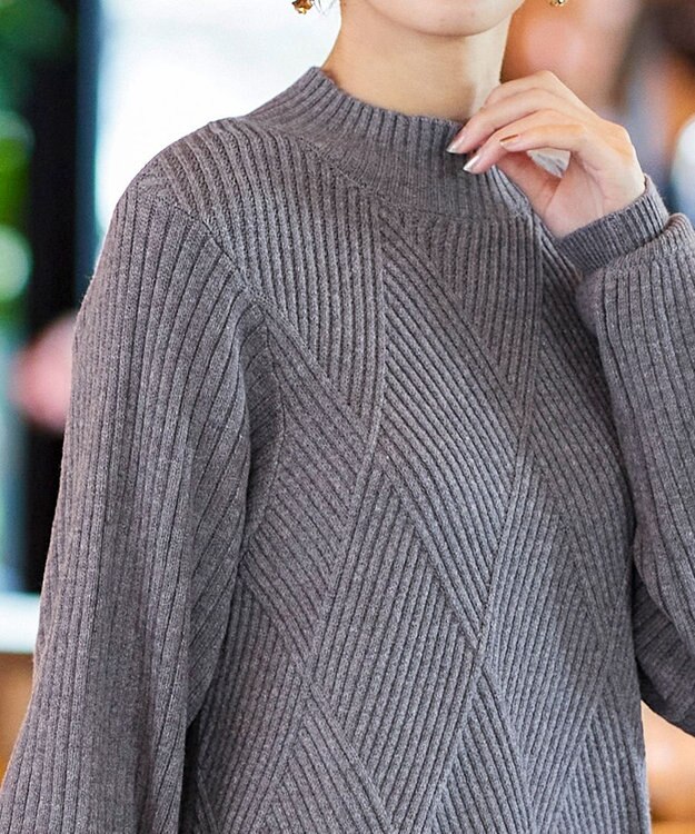 Tiaclasse L 【洗える】ダイヤ地柄ニットチュニック チャコールグレー