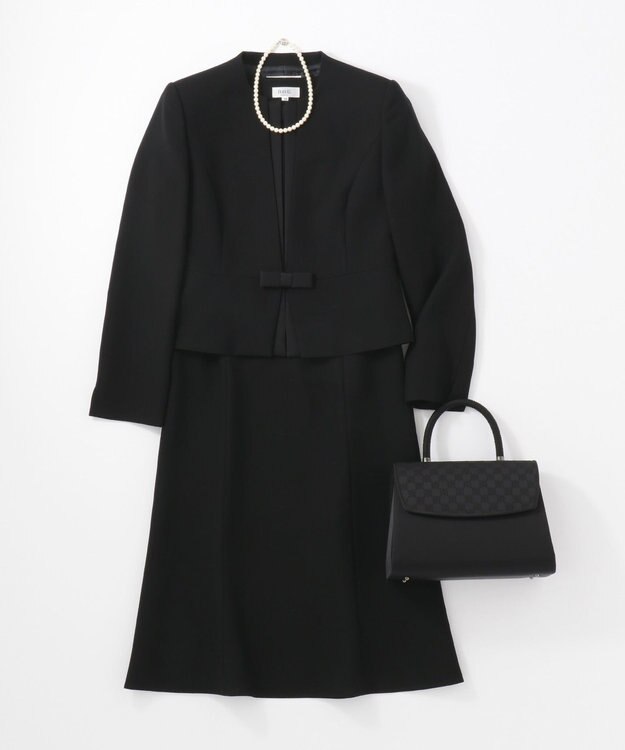 自由区 FORMAL 【ウォッシャブル対応】ドビーボーダーリボン ジャケット+ワンピース ブラック系