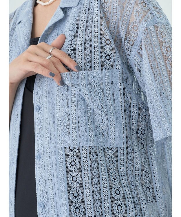 earth music&ecology フラワーレースシャツ Sax