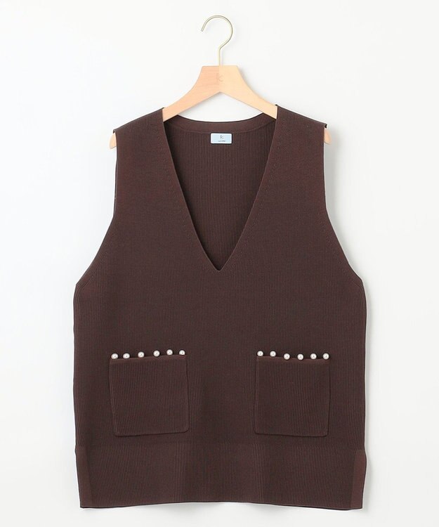 組曲 【洗える・軽量】パールディテールニット ベスト ダークブラウン系