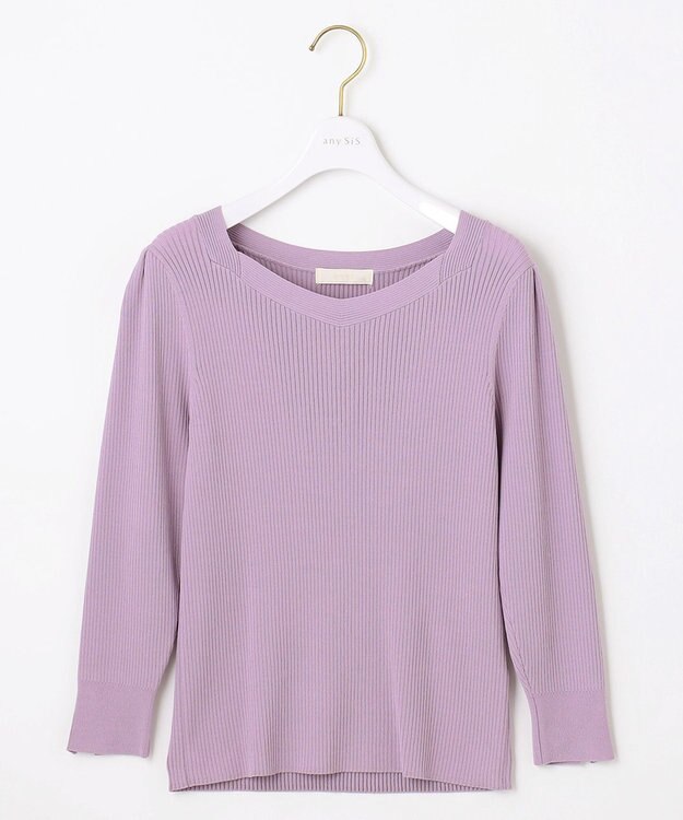 ANY SIS 【洗える】ネックポイントリブ ニット ライラック