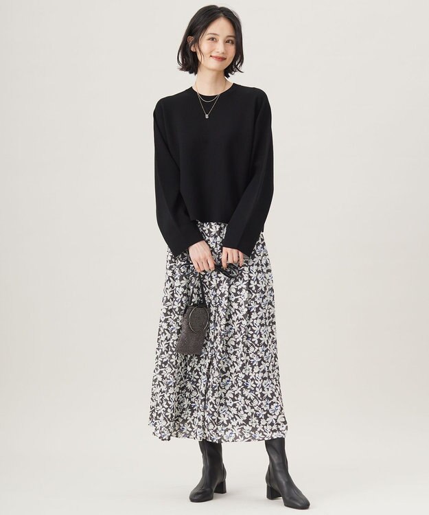 自由区 【カタログ掲載・洗える】スノーフラワープリント スカート スレート系