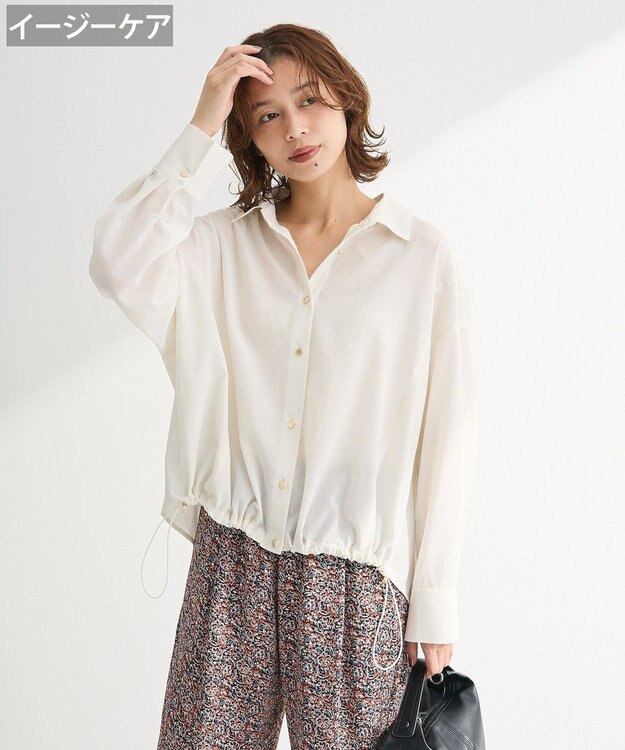 Green Parks 金ボタン裾ドロストシャツ Off White