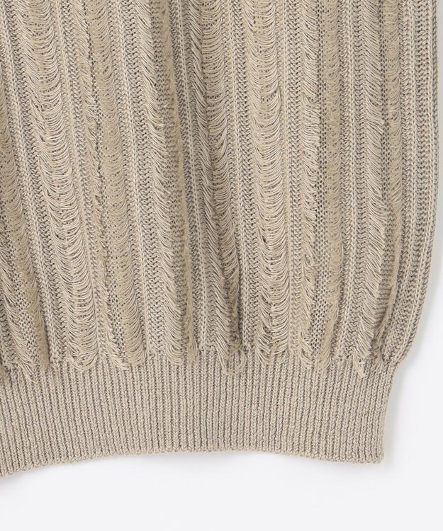 自由区 【XSサイズ～】リネンフリンジディテールフレンチスリーブ ニット ベージュ系