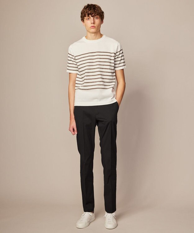 JOSEPH ABBOUD 【清涼感/ストレッチ/洗える】クールスキン ボーダーT ニット ダークブラウン系2