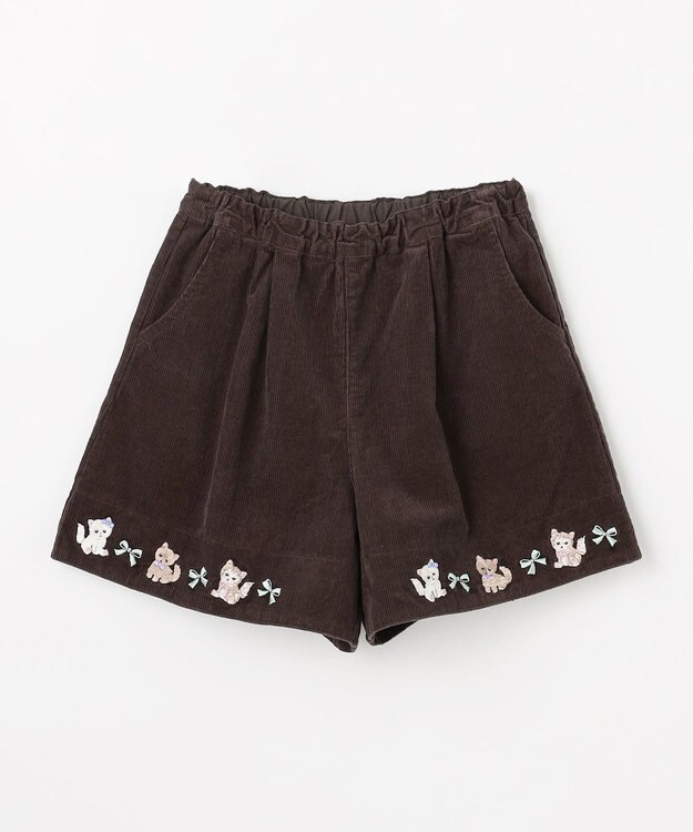 ANY KIDS ネコ刺繍 コーデュロイ ショートパンツ ブラウン