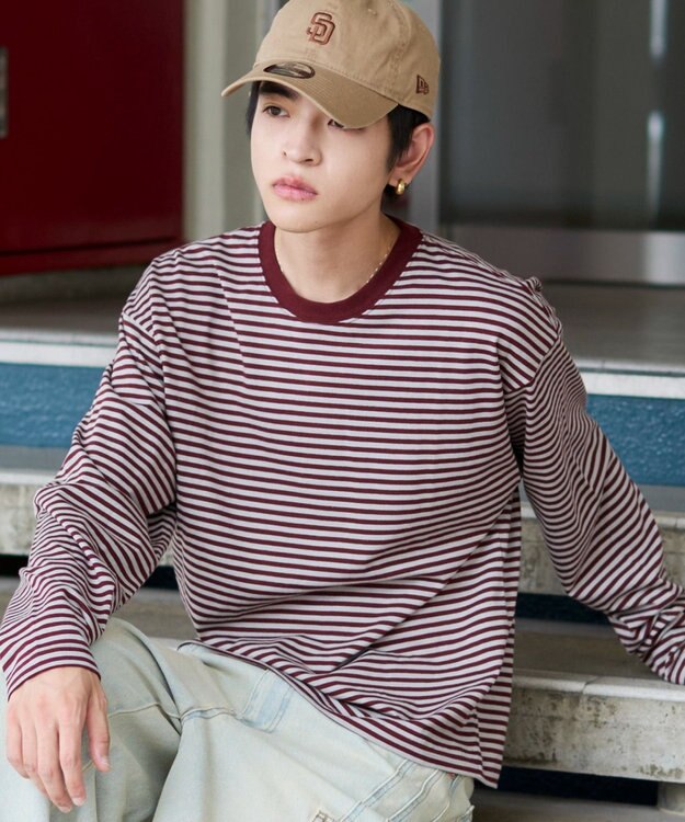 WEGO ワイドスリーブボーダーT（長袖） レッドボーダー