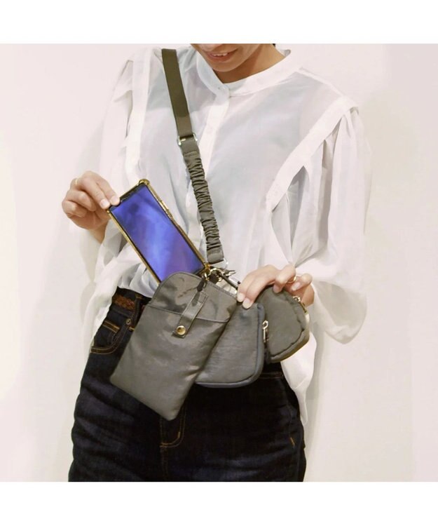 UNBILLION cachecache バンジーコードナイロンスマホショルダー グレー