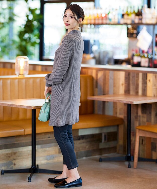 Tiaclasse L 【洗える】ダイヤ地柄ニットチュニック チャコールグレー