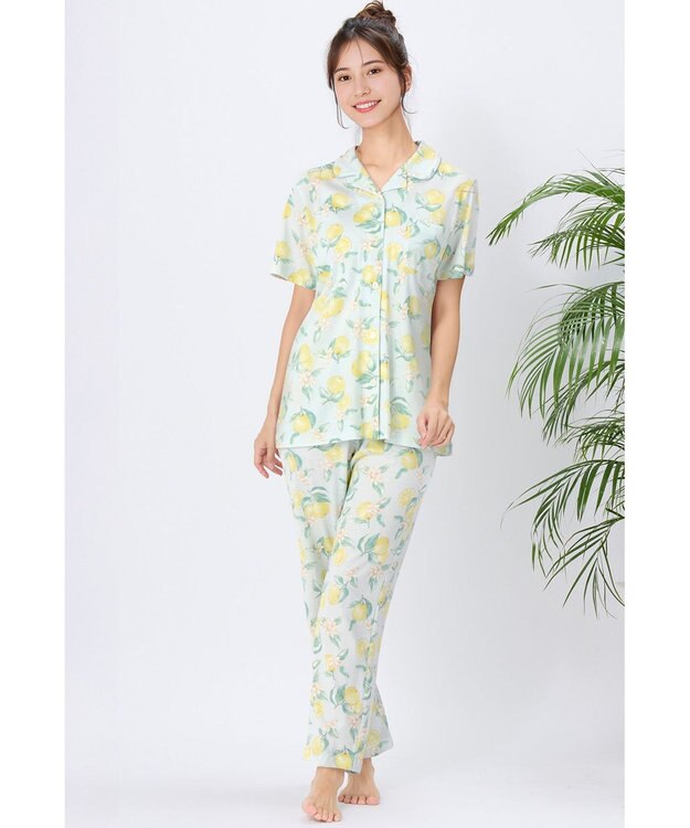 Wing パジャマ 綿100%(本体) 天竺素材 5分袖 半袖 長ズボン レディース EP8046 ウイング／ワコール メロン