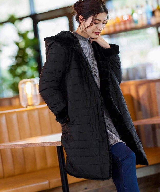 Tiaclasse L 【洗える】ダイヤ地柄ニットチュニック チャコールグレー