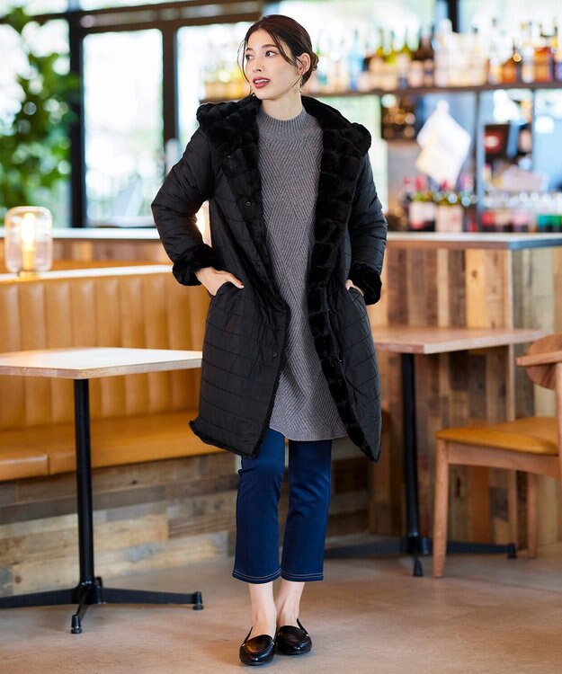 Tiaclasse L 【洗える】ダイヤ地柄ニットチュニック チャコールグレー