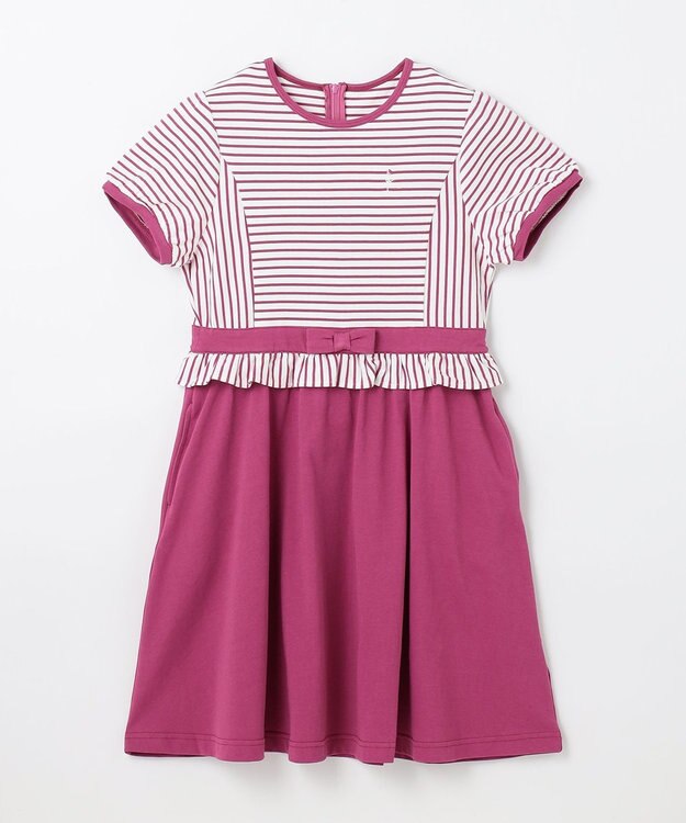 組曲 KIDS 【150-160㎝】マリンボーダー ワンピース ラズベリー