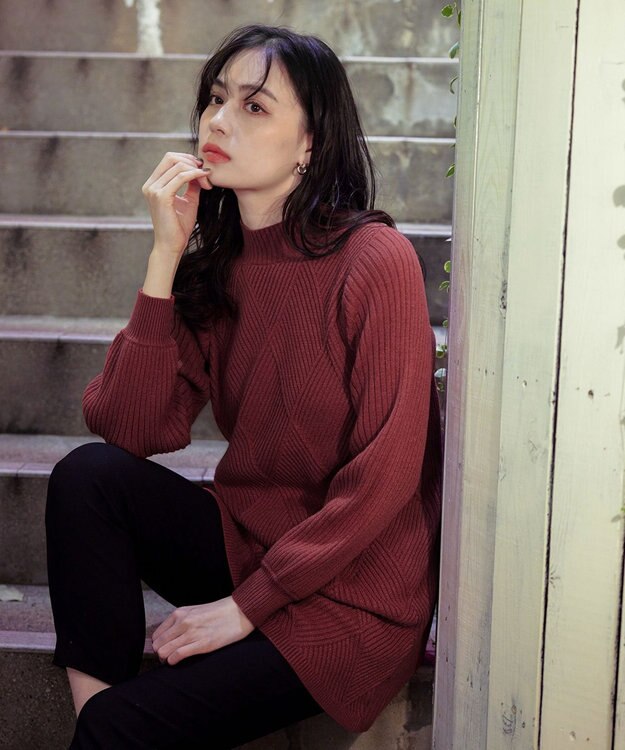 Tiaclasse L 【洗える】ダイヤ地柄ニットチュニック ピンク