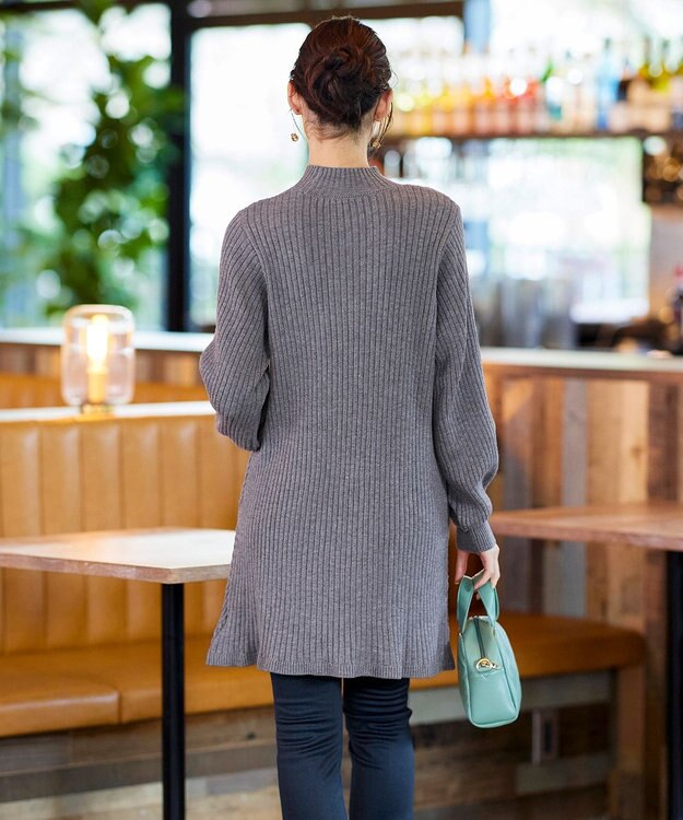 Tiaclasse L 【洗える】ダイヤ地柄ニットチュニック チャコールグレー