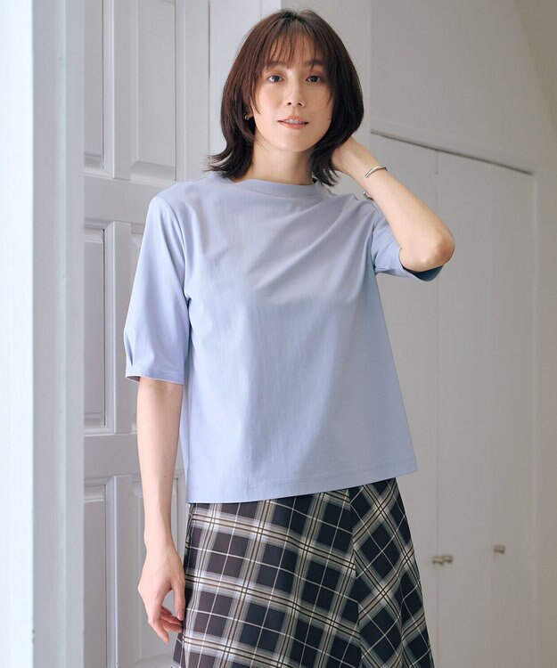 J.PRESS LADIES S 【洗える・抗菌防臭・接触冷感・吸水速乾】ドライポンチ モックネック カットソー サックス系