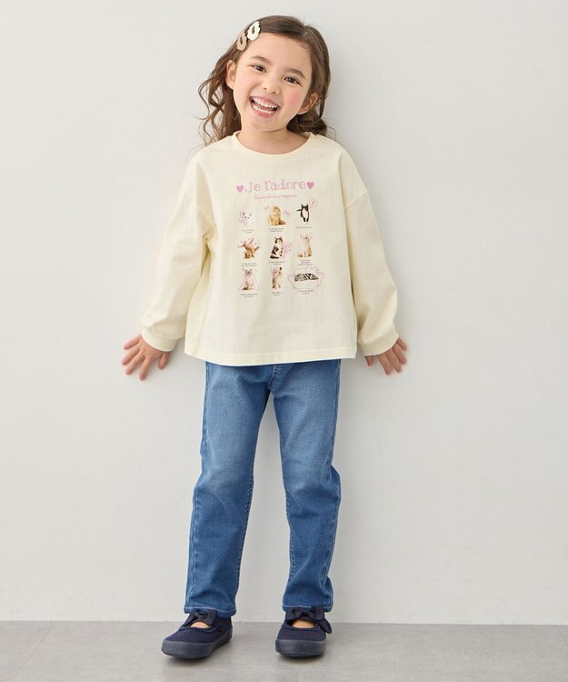 ANY KIDS 【洗濯機可能】ときめきストレッチ ネコパンツ インディゴ