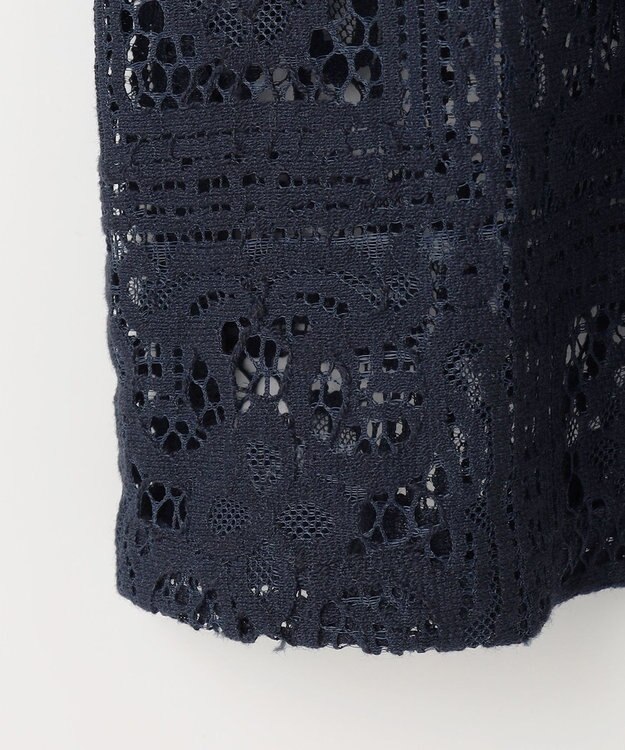 J.PRESS LADIES 【洗える】モザイクレース ハーフスリーブ ブラウス ネイビー系