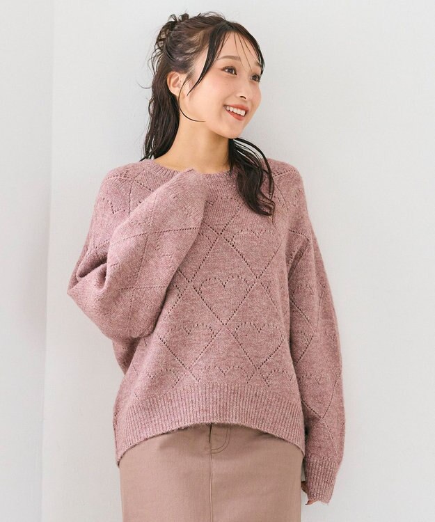 Feroux ハート柄ニット プルオーバー ピンク系