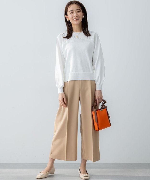 組曲 L 【ストレッチ・イージーケア】オシャクロス ガウチョパンツ ベージュ系