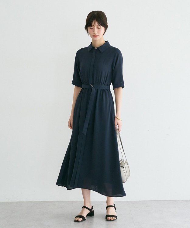 YECCA VECCA 【接触冷感】ベルト付きシャツワンピース Navy